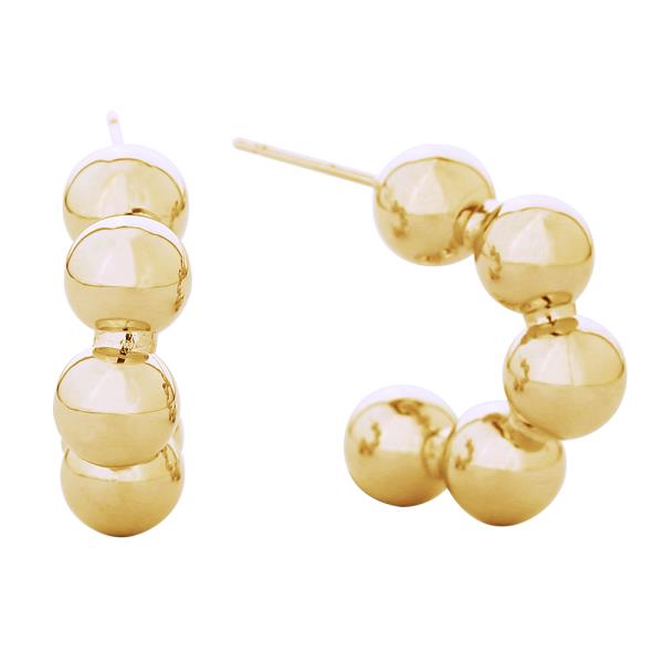 14K GOLD/WHITE GOLD DIPPED MULTI-BALL HOOP POST EARRINGS