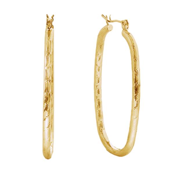 14K GOLD/WHITE GOLD DIPPED TEXTURED OVAL HOOP EARRINGS