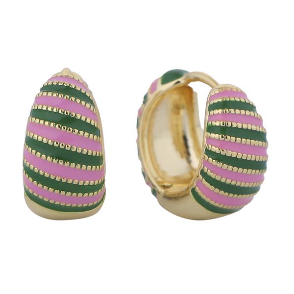 14K GOLD DIPPED CANDY STRIPES HUGGIE EARRINGS