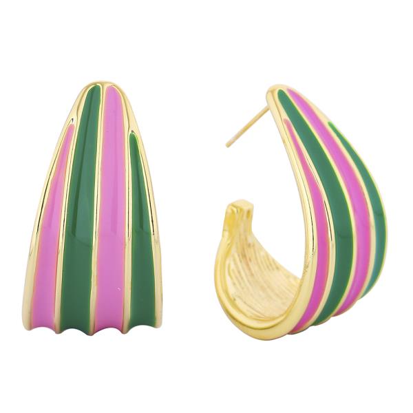 14K GOLD/WHITE GOLD DIPPED VIBRANT WAVE STRIPE HOOP EARRINGS