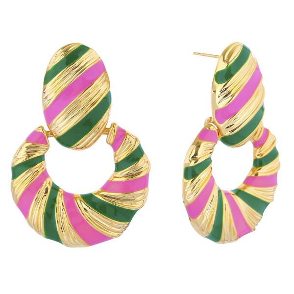 14K GOLD/WHITE GOLD DIPPED ENAMEL BOLD STRIPED DROP EARRINGS