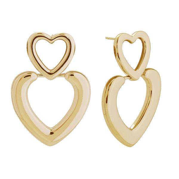 14K GOLD/WHITE GOLD DIPPED OPEN HEART DROP POST EARRINGS