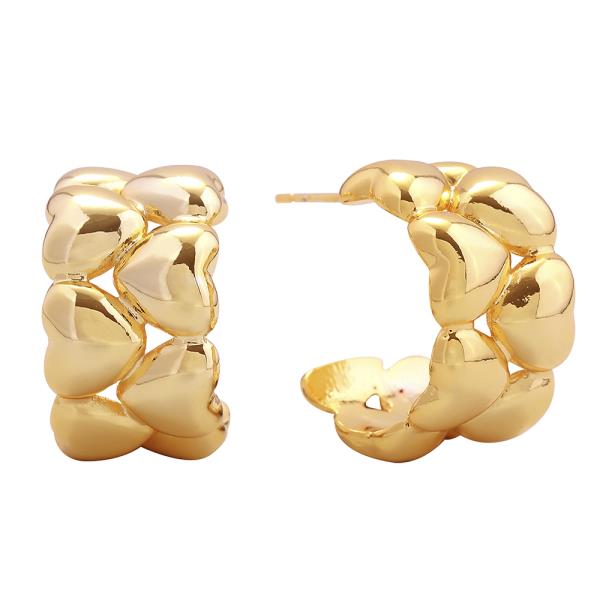 14K GOLD/WHITE GOLD DIPPED BUMPY HEART POST EARRINGS