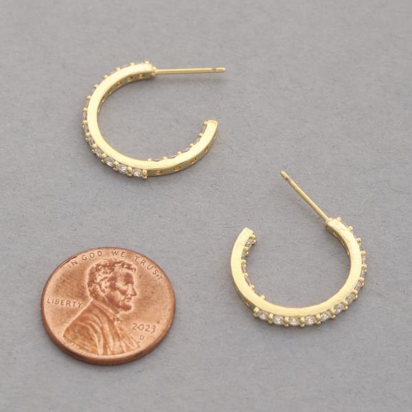 14K GOLD DIPPED RHINESTONE EDGE HOOP EARRING