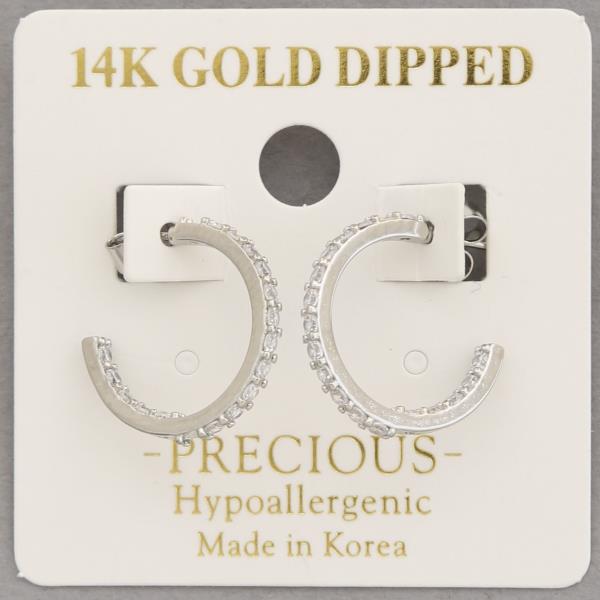 14K GOLD DIPPED RHINESTONE EDGE HOOP EARRING