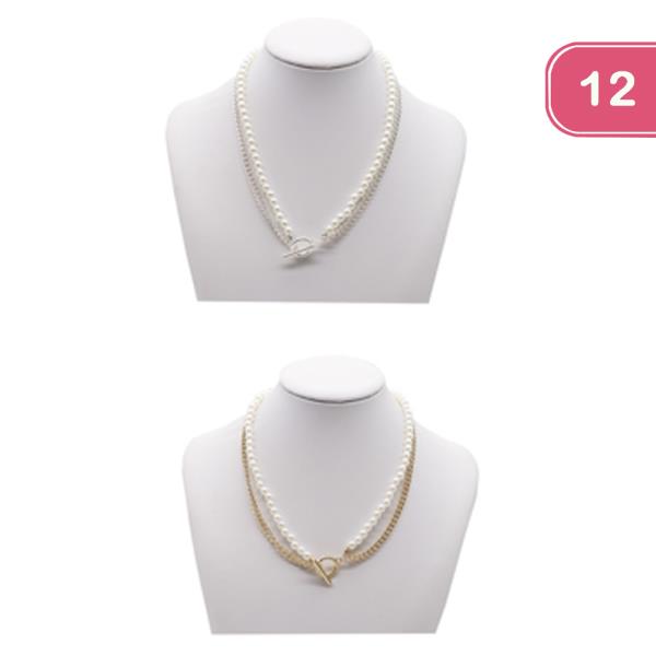 METAL PEARL NECKLACE (12 UNITS)