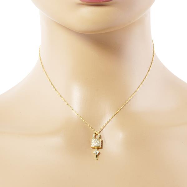 CZ LOCK KEY CHARM GOLD DIPPED NECKLACE