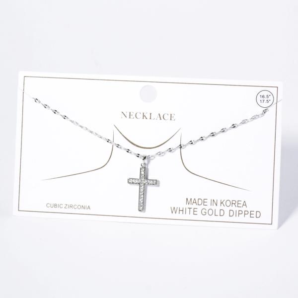 CZ CROSS PENDANT GOLD DIPPED NECKLACE