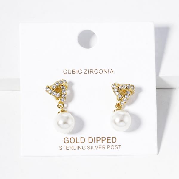 CZ GOLD DIPPED PEARL DANGLE EARRING