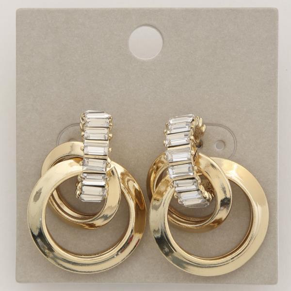 RHINESTONE DOUBLE OVAL LINK METAL EARRING