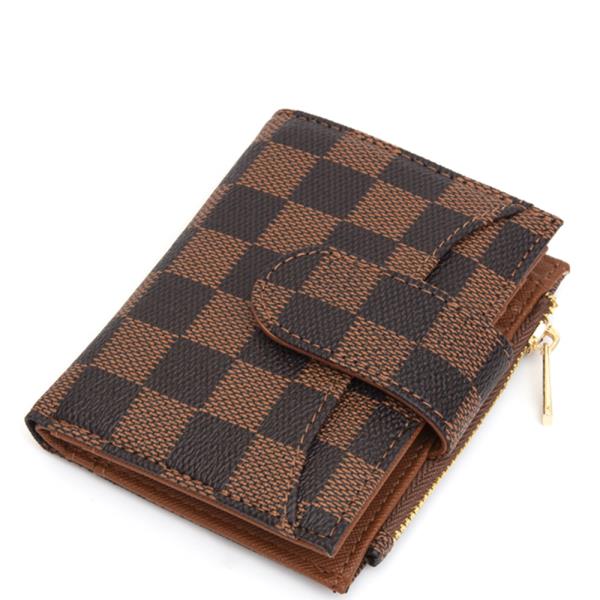 CHECKER PATTERN DESIGN BUTTON ZIPPER COIN PURSE WALLET