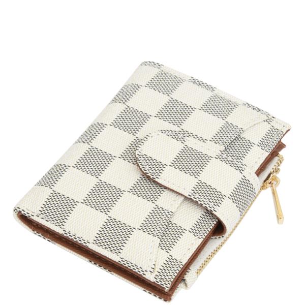 CHECKER PATTERN DESIGN BUTTON ZIPPER COIN PURSE WALLET