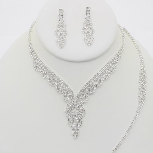 RHINESTONE NECKLACE EARRING BRACELET SET