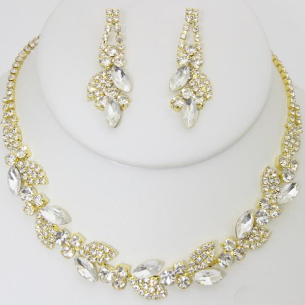 TEARDROP RHINESTONE NECKLACE EARRING SET