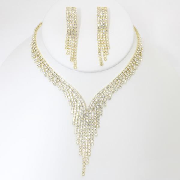 FRINGE RHINESTONE NECKLACE EARRING SET