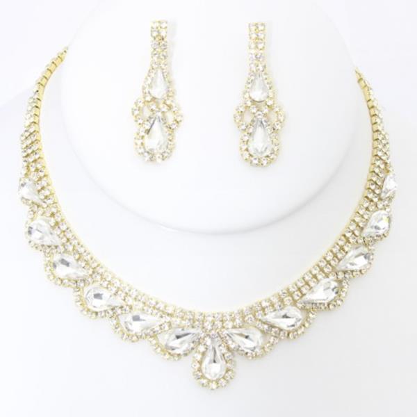 TEARDROP RHINESTONE NECKLACE EARRING SET