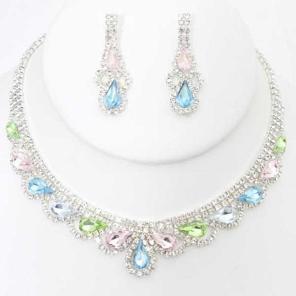 TEARDROP RHINESTONE NECKLACE EARRING SET