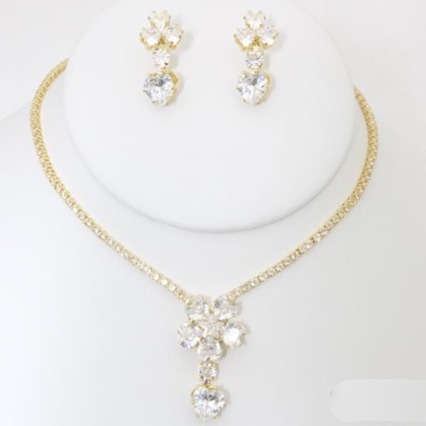 FLOWER RHINESTONE NECKLACE EARRING SET