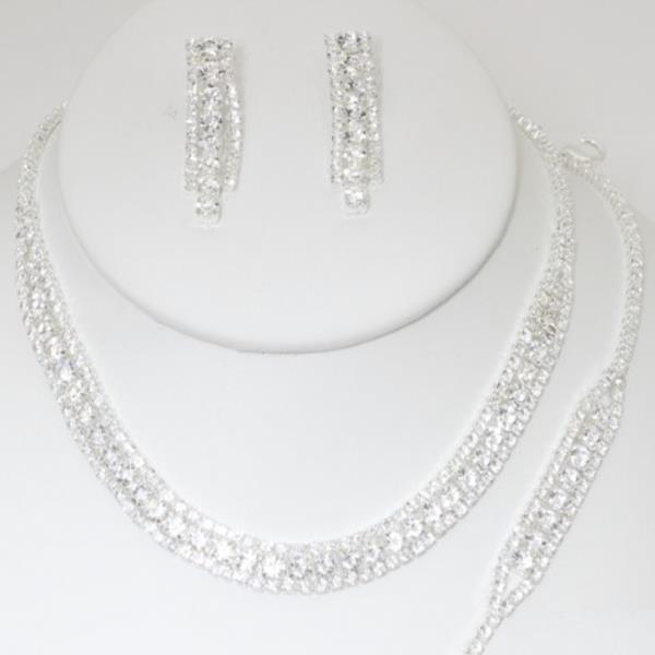 RHINESTONE NECKLACE EARRING BRACELET SET