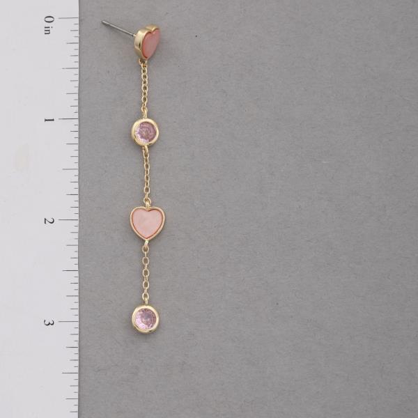 HEART ROUND STONE LINK DANGLE EARRING