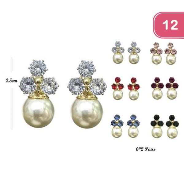 RHINESTONE PEARL EARRING (12 UNITS)