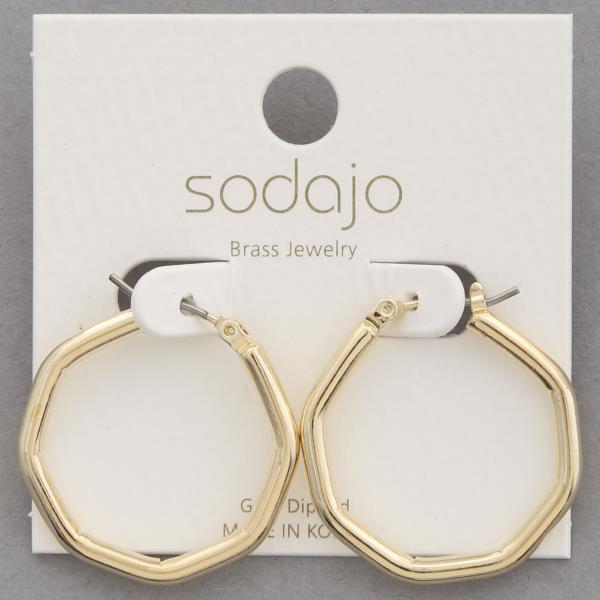 SODAJO HEXAGON SHAPE METAL HOOP GOLD DIPPED EARRING