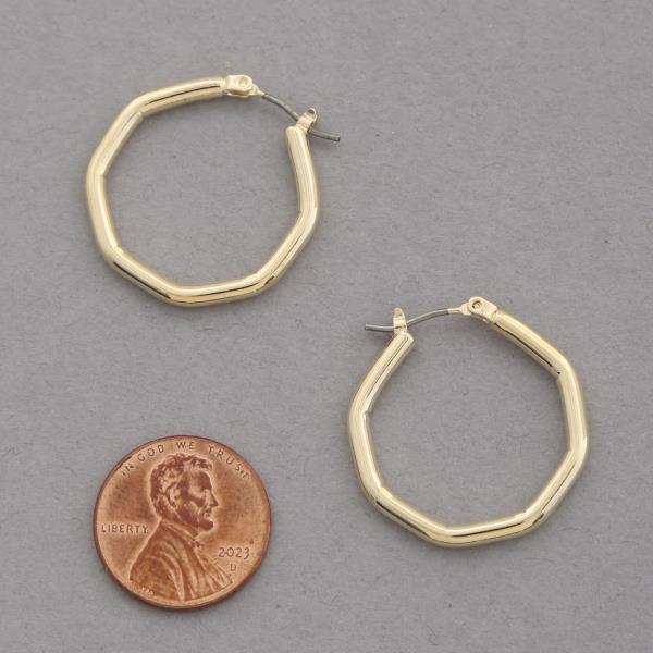 SODAJO HEXAGON SHAPE METAL HOOP GOLD DIPPED EARRING