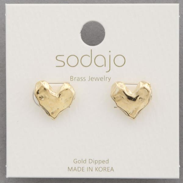 SODAJO HAMMERED METAL HEART STUD GOLD DIPPED EARRING