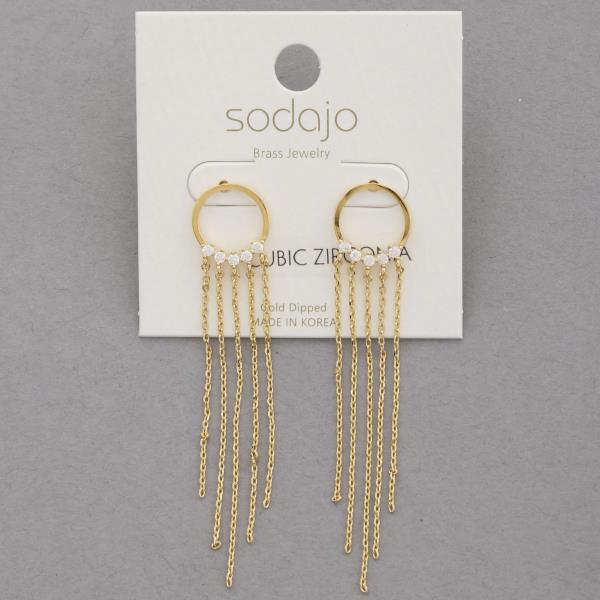 SODAJO CZ ROUND CHAIN DANGLE GOLD DIPPED EARRING