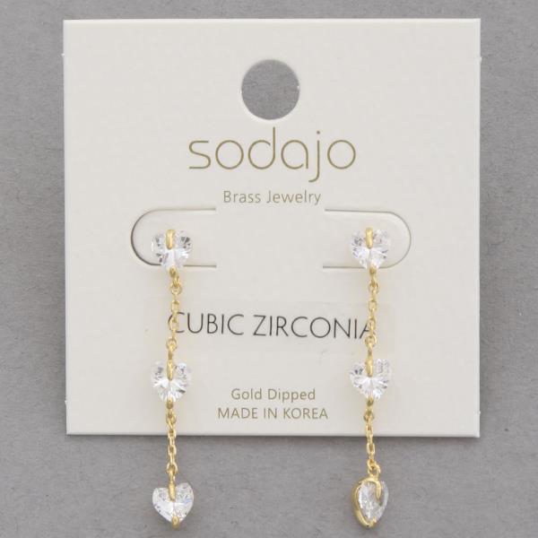 SODAJO CZ HEART GOLD DIPPED DANGLE EARRING