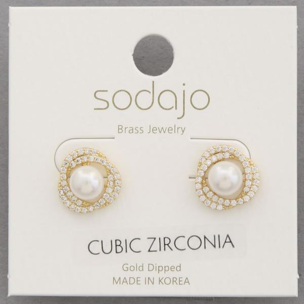 SODAJO PEARL BEAD CZ GOLD DIPPED EARRING