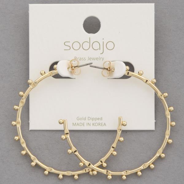 SODAJO BALL BEAD EDGE OPEN HOOP GOLD DIPPED EARRING