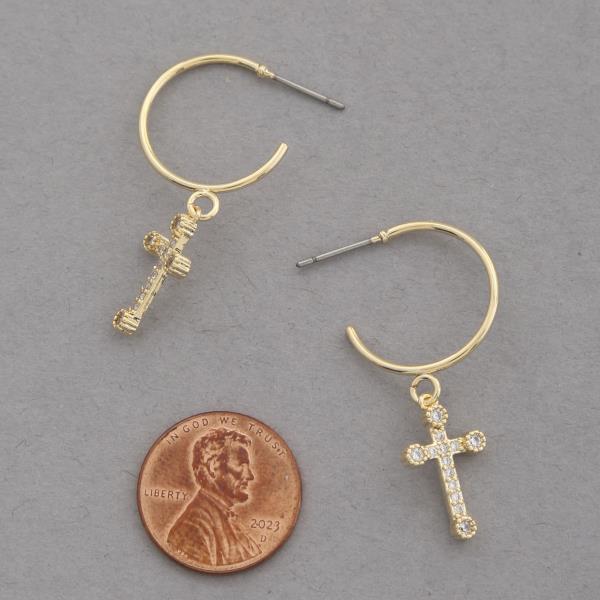 SODAJO CZ CROSS OPEN HOOP GOLD DIPPED EARRING