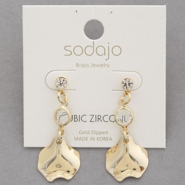 SODAJO CZ PETAL DANGLE GOLD DIPPED EARRING