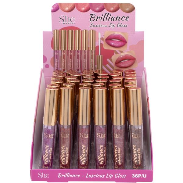 SHE MAKEUP BRILLIANCE LUSCIOUS LIP GLOSS (36 UNITS)