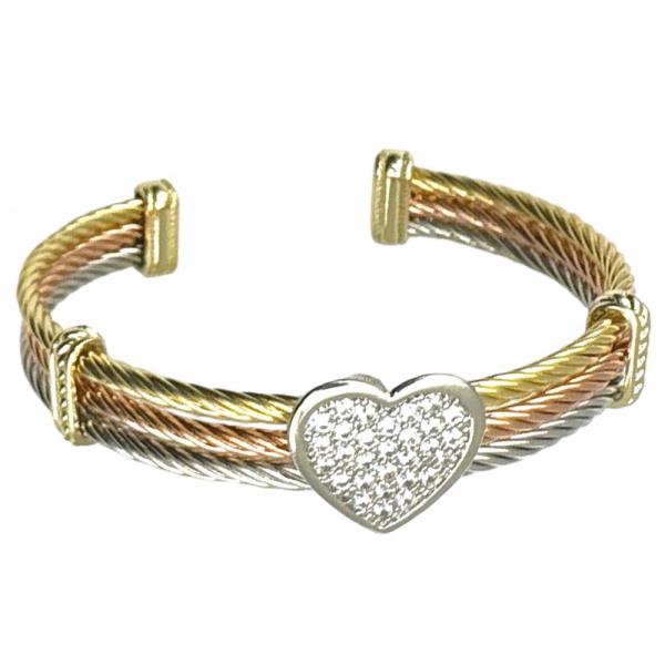 TRI TONE CUFF HEART METAL BRACELET