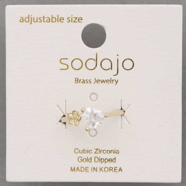 SODAJO CZ HEART FLOWER GOLD DIPPED ADJUSTABLE RING