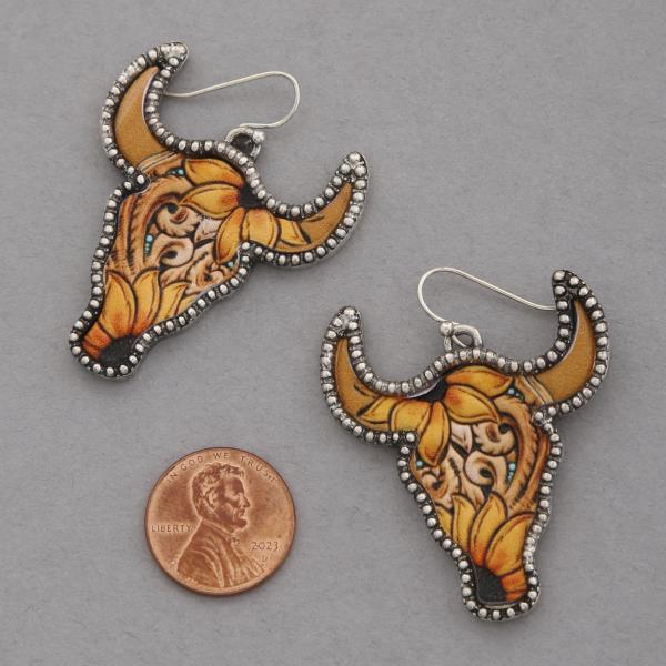 WESTERN TOOLED LEATHER STEER HEAD EARRING