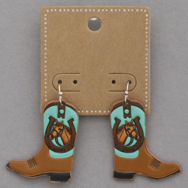 WESTERN TOOLED LEATHER WESTERN BOOTS DANGLE EARRING