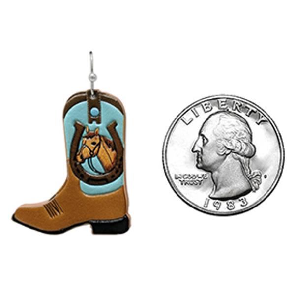 WESTERN TOOLED LEATHER WESTERN BOOTS DANGLE EARRING