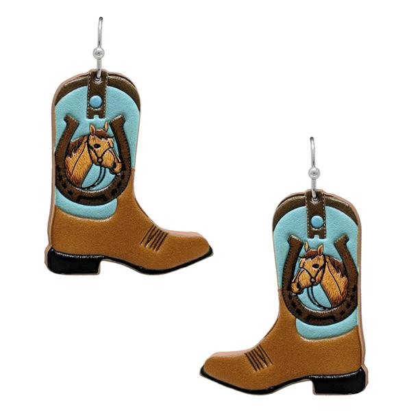 WESTERN TOOLED LEATHER WESTERN BOOTS DANGLE EARRING