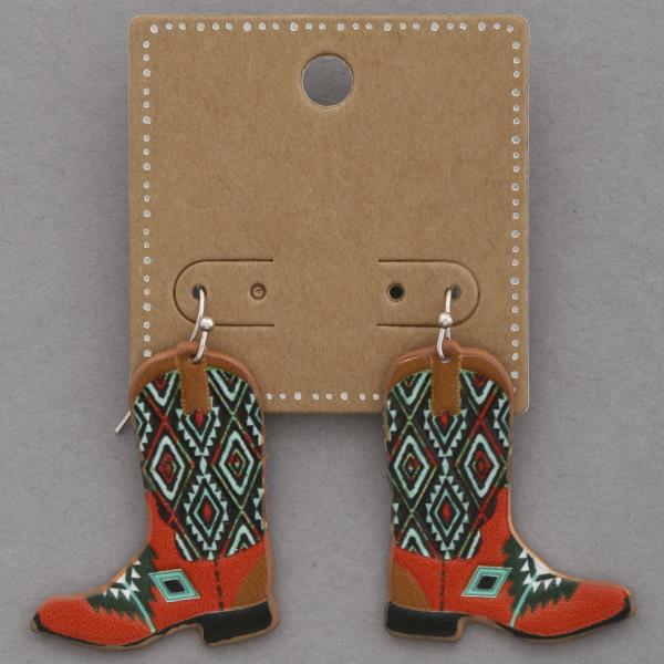 WESTERN TOOLED LEATHER WESTERN BOOTS DANGLE EARRING