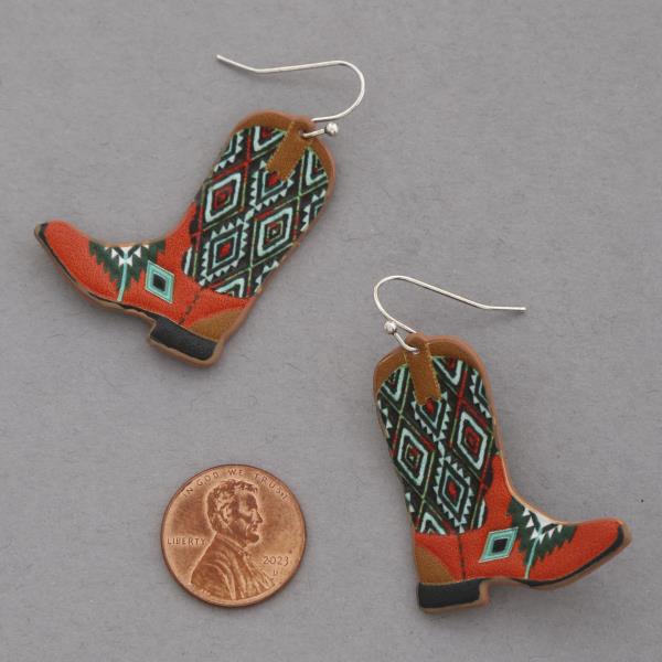 WESTERN TOOLED LEATHER WESTERN BOOTS DANGLE EARRING