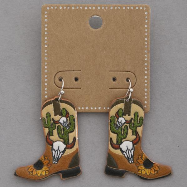 WESTERN TOOLED LEATHER WESTERN BOOTS DANGLE EARRING