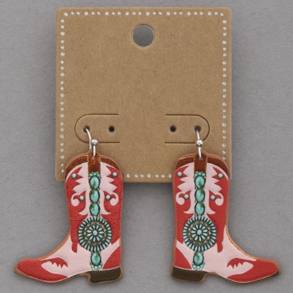 WESTERN TOOLED LEATHER WESTERN BOOTS DANGLE EARRING