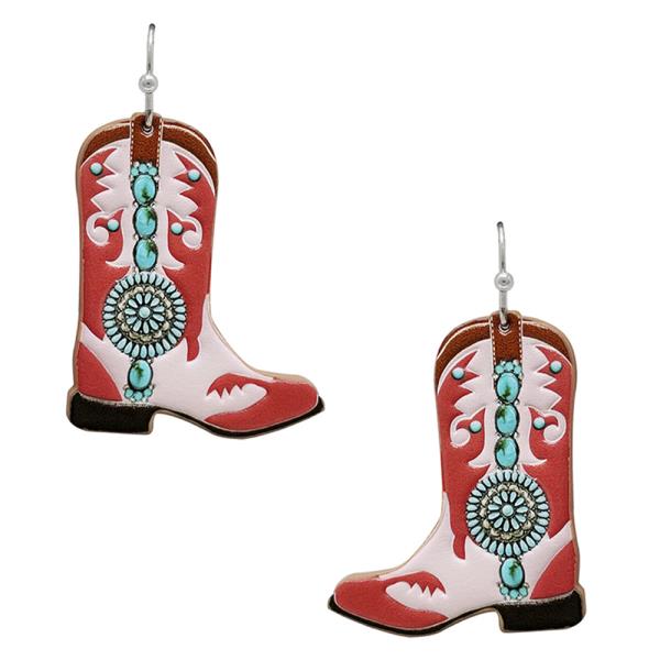 WESTERN TOOLED LEATHER WESTERN BOOTS DANGLE EARRING