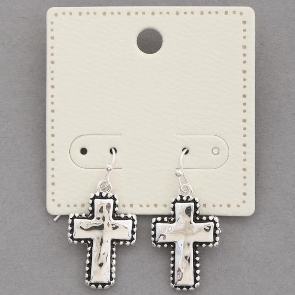 WESTERN TOOLED LEATHER WESTERN CROSS DANGLE EARRING