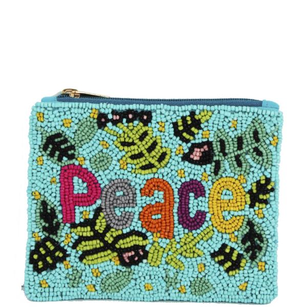 SEED BEAD PEACE COIN PURSE BAG