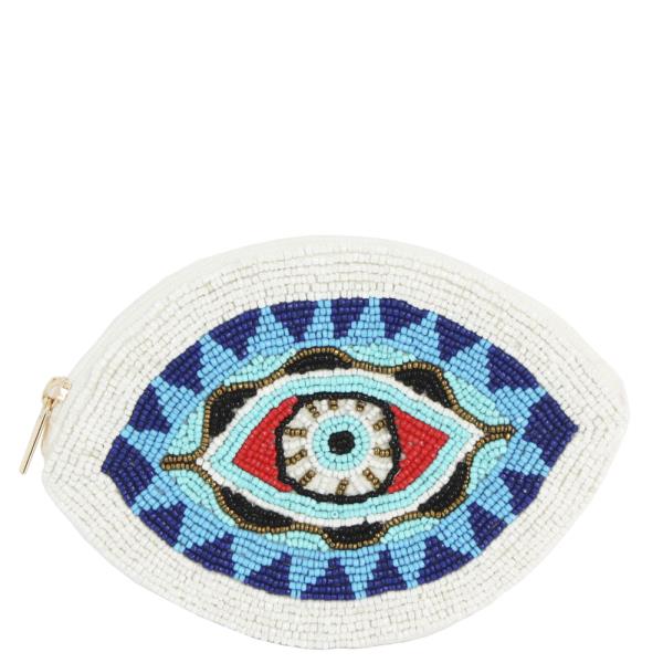 SEED BEAD EVIL EYE COIN PURSE BAG