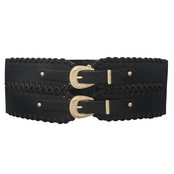 OVER STITCHED DOUBLE BUCKLE ELASTIC BELT